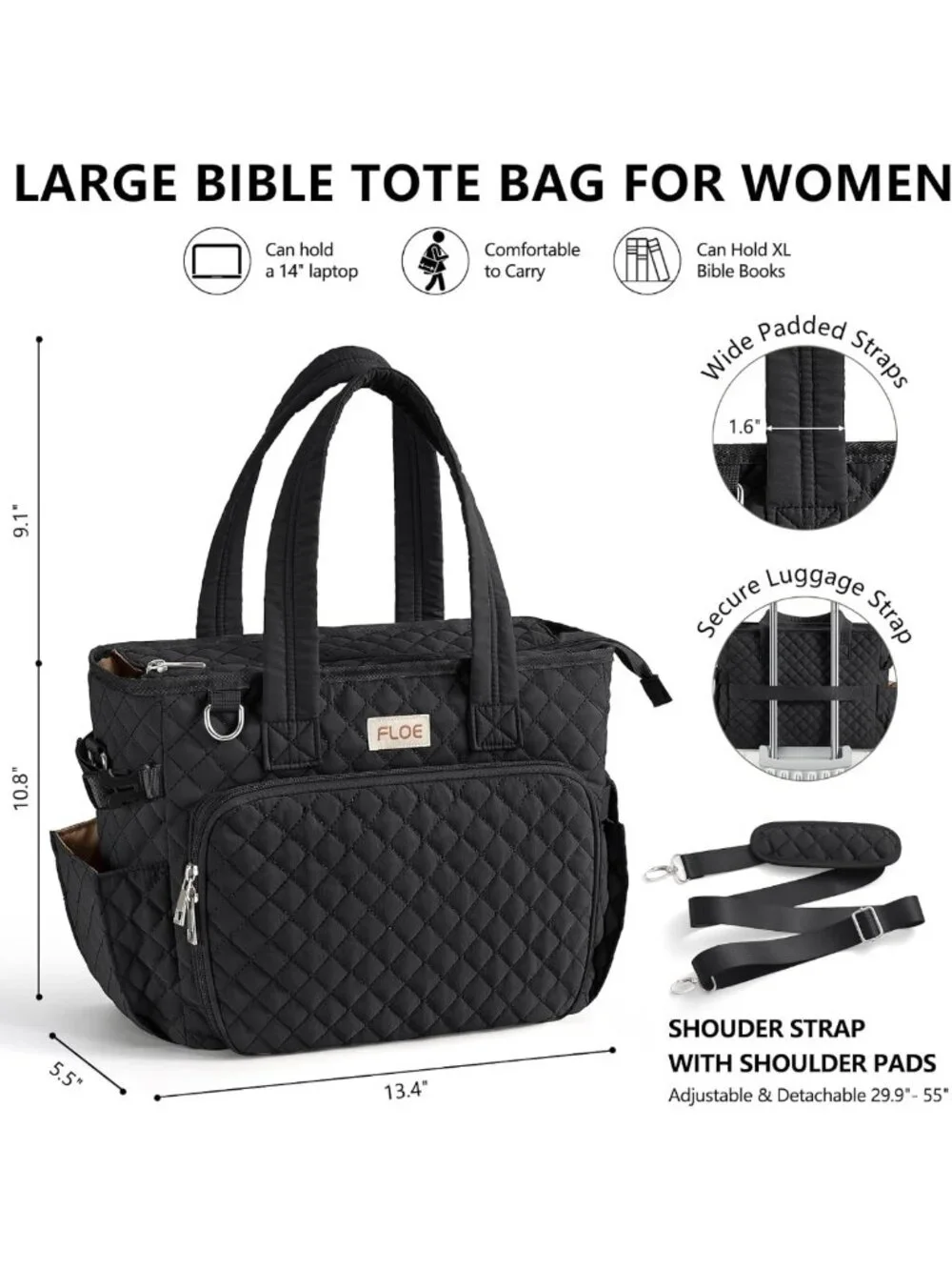 Quilted Large Bible Tote Bag for Women | Stylish Church Cover & Storage Case
